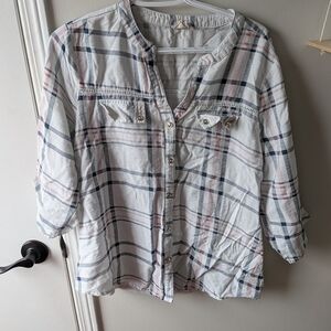 Ember Striped Button-Up Shirt — White with Blue & Pink Stripes